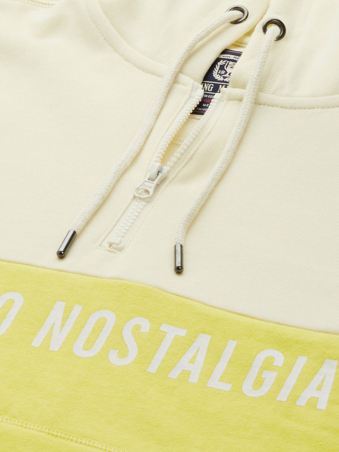  Flying Machine Men Yellow Colourblocked Hooded Sweatshirt With Minimal Print Detail
