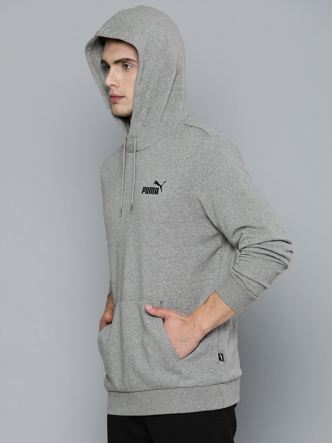  Puma Men Grey Melange Solid Essential Small Logo Hooded Sweatshirt
