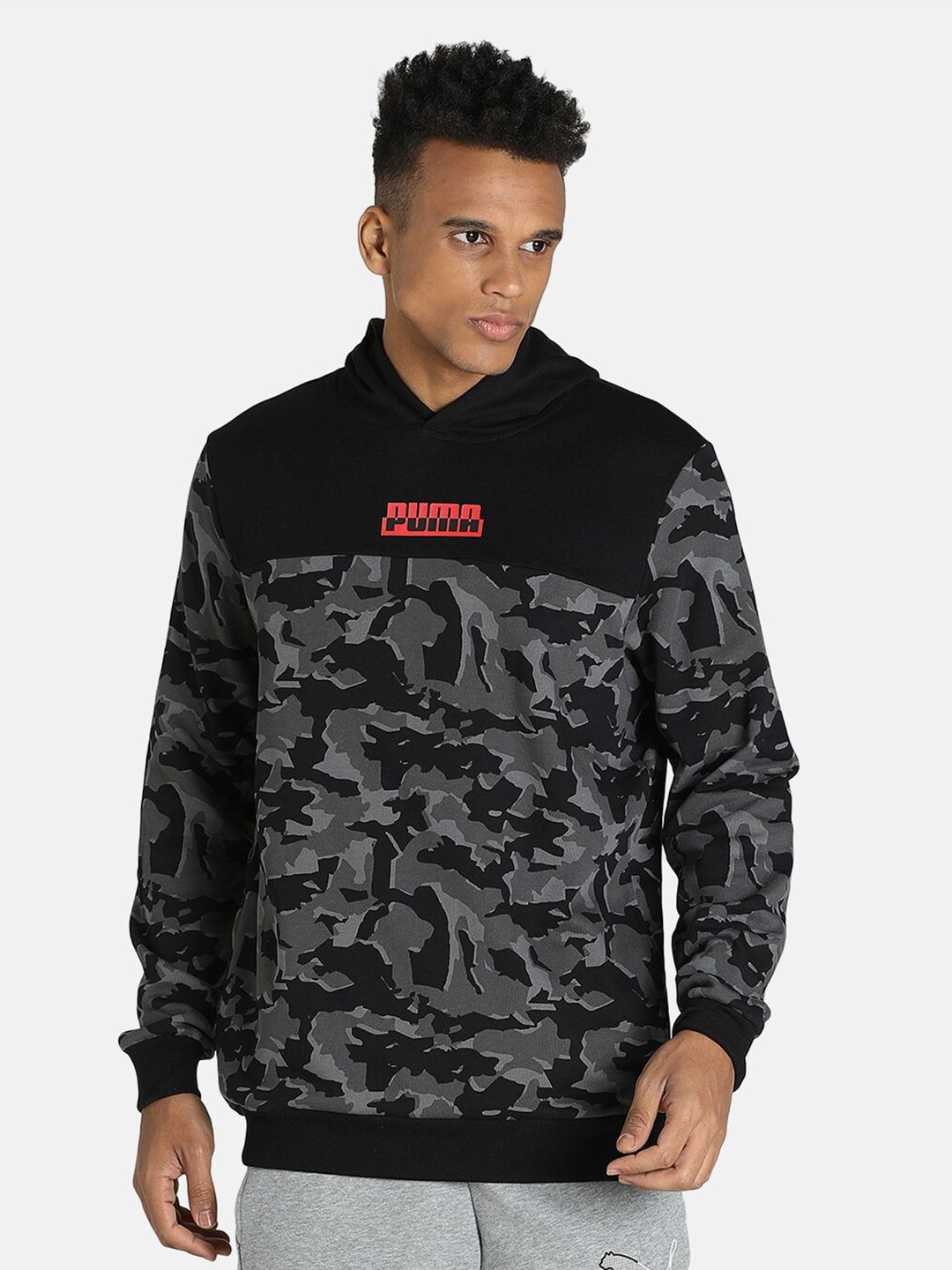  Puma Black Camouflage Printed Cotton Hooded Sweatshirt