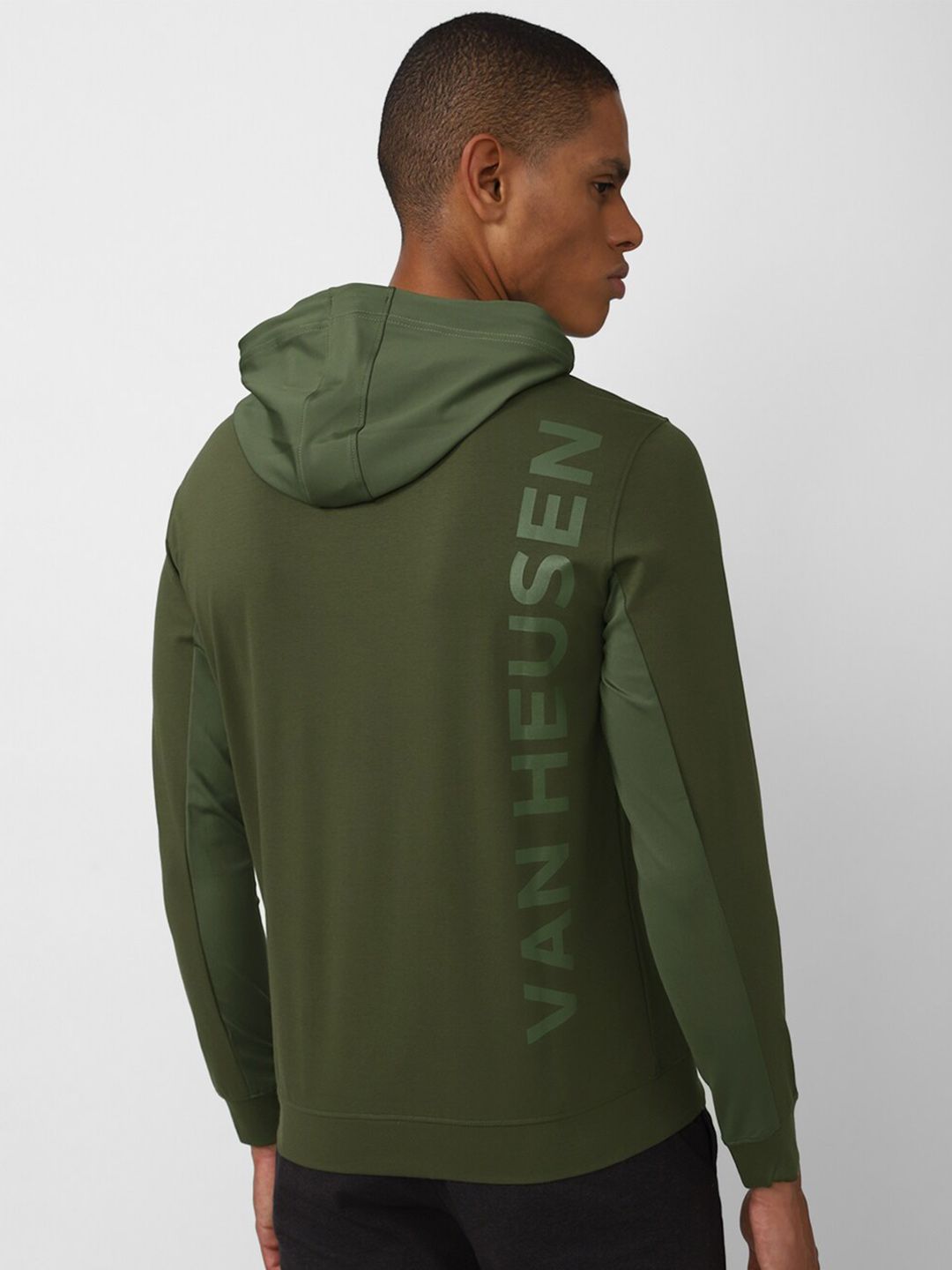  Van Heusen Flex Men Green Cotton Hooded Sports Sweatshirt