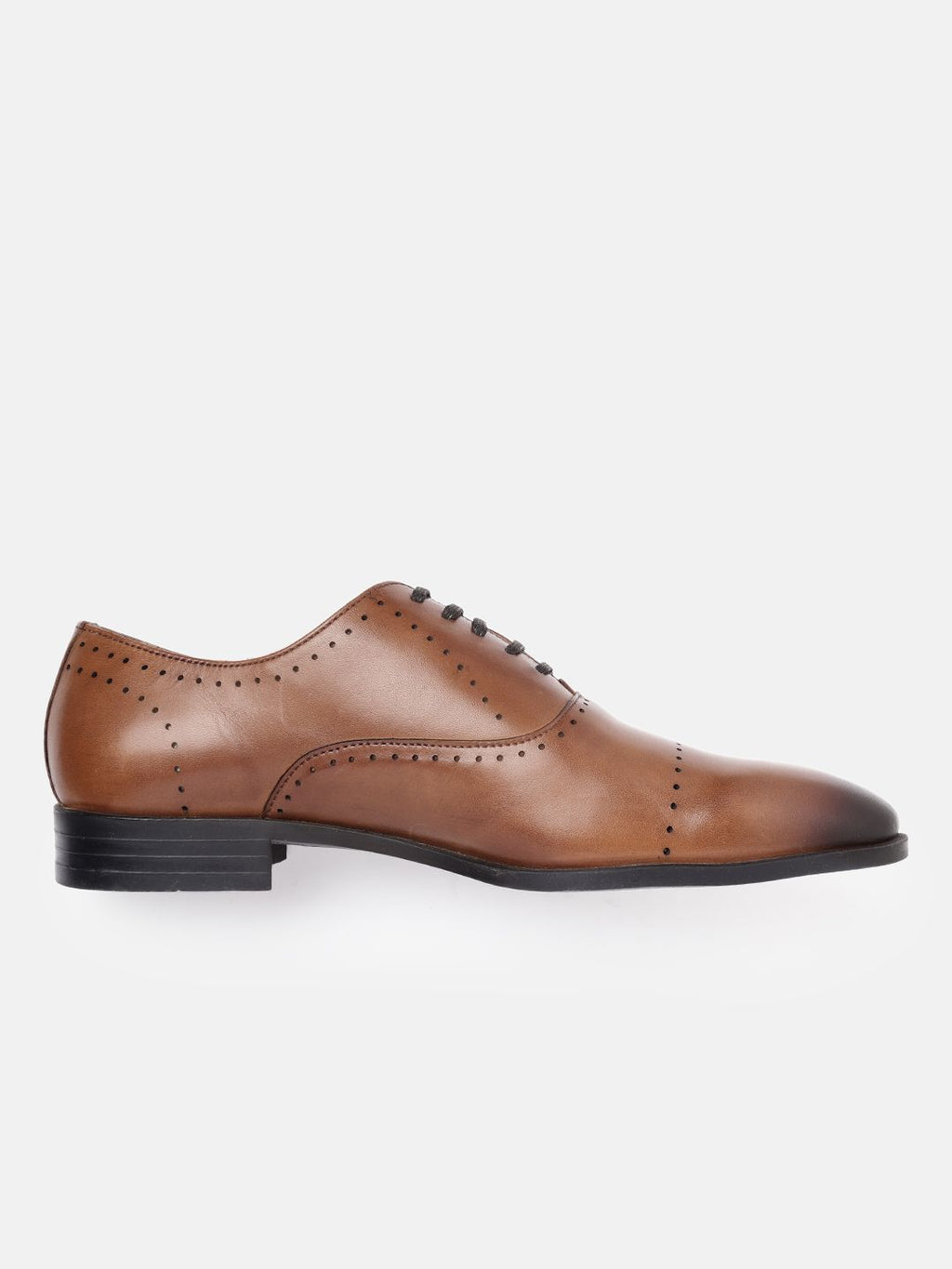  Louis Philippe Men Tan Brown Leather Solid Oxfords With Perforations