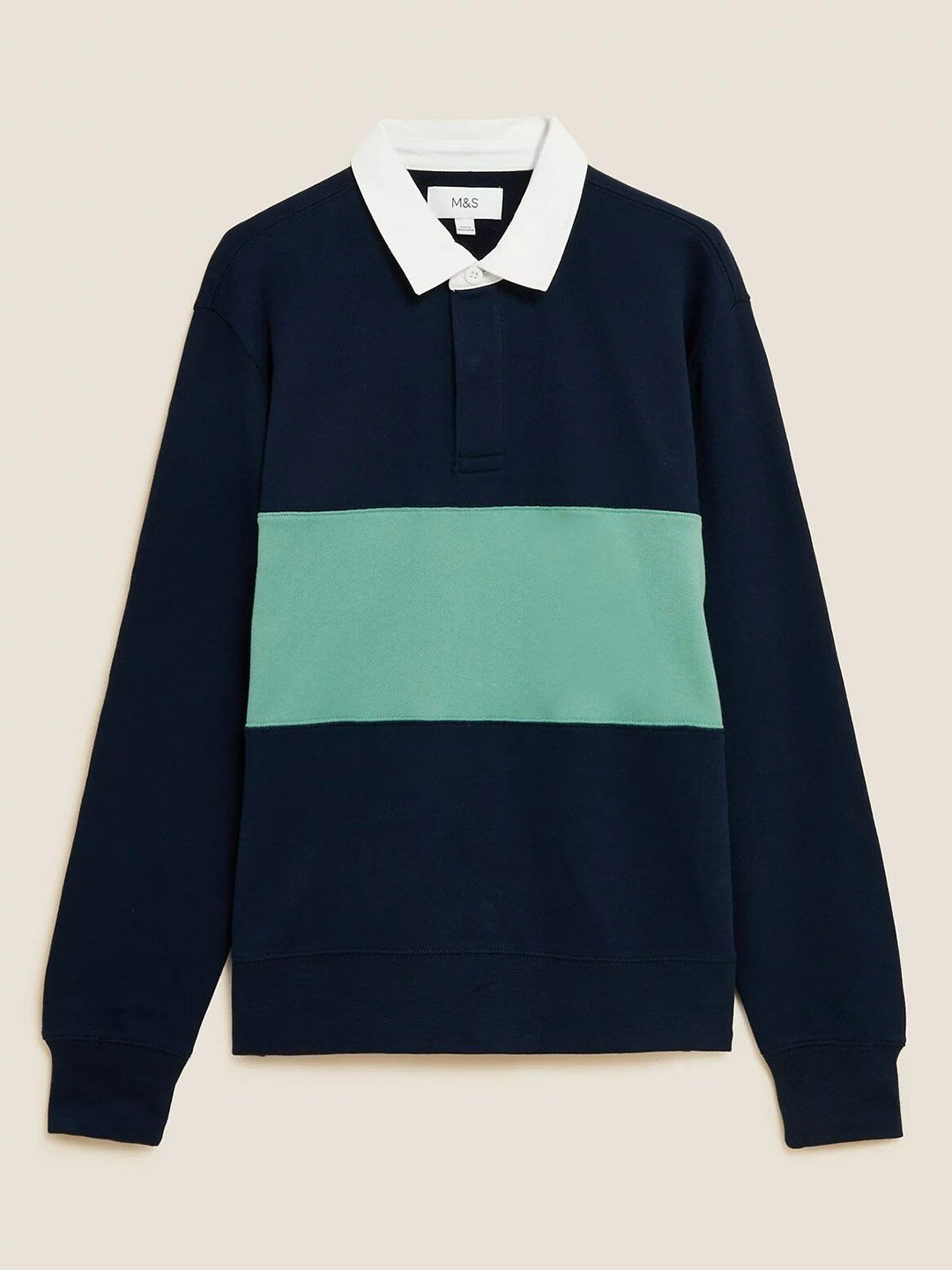  Marks & Spencer Men Navy Blue Colourblocked Pure Cotton Sweatshirt