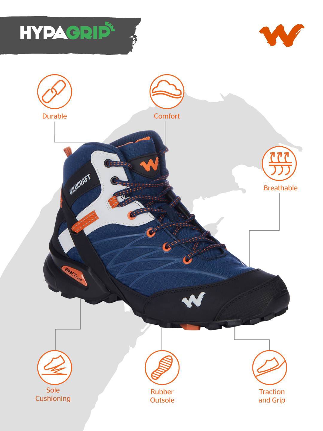  Wildcraft Men RuNX TR Hugo Colourblocked Mid-Top Trekking Shoes