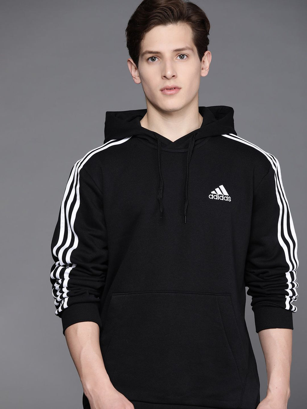  ADIDAS Men Black & White Solid 3S FL HD Solid Sustainable Sweatshirt