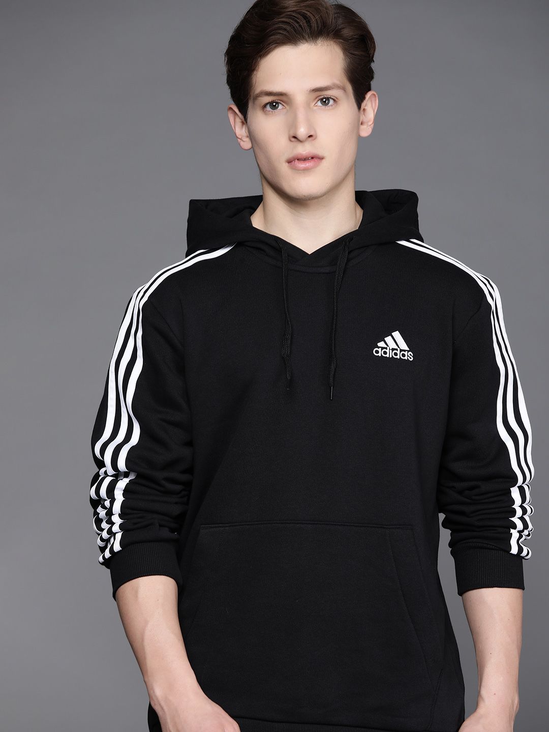  ADIDAS Men Black & White Solid 3S FL HD Solid Sustainable Sweatshirt