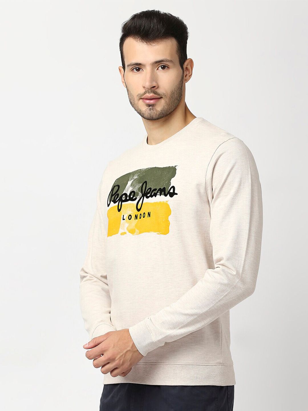  Pepe Jeans Men White Printed Cotton Sweatshirt