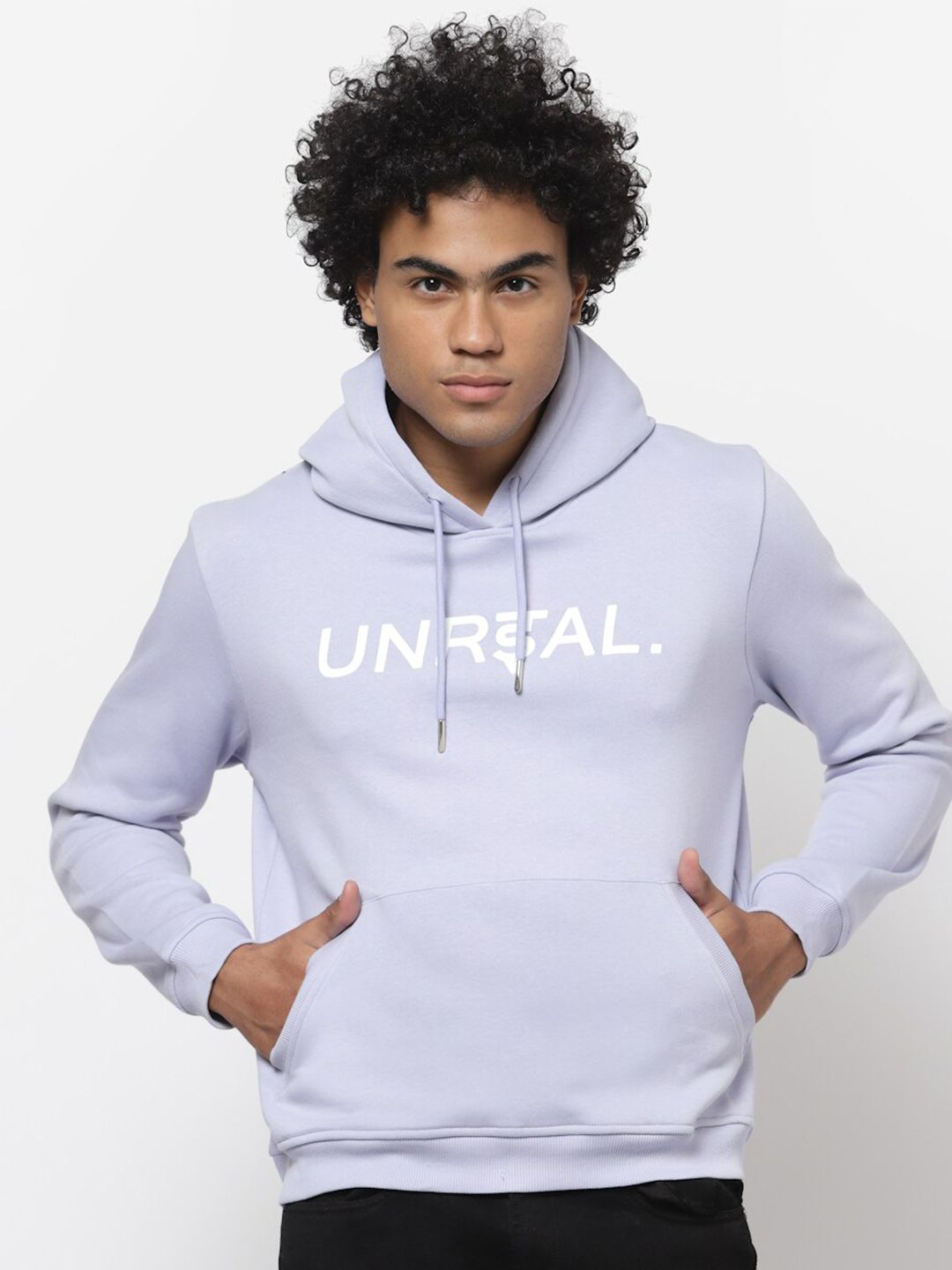  YOONOY Men Lavender Printed Hooded Sweatshirt