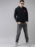 U.S. Polo Assn. U S Polo Assn Men Navy Blue Brand Logo Printed Hooded Front-Open Sweatshirt