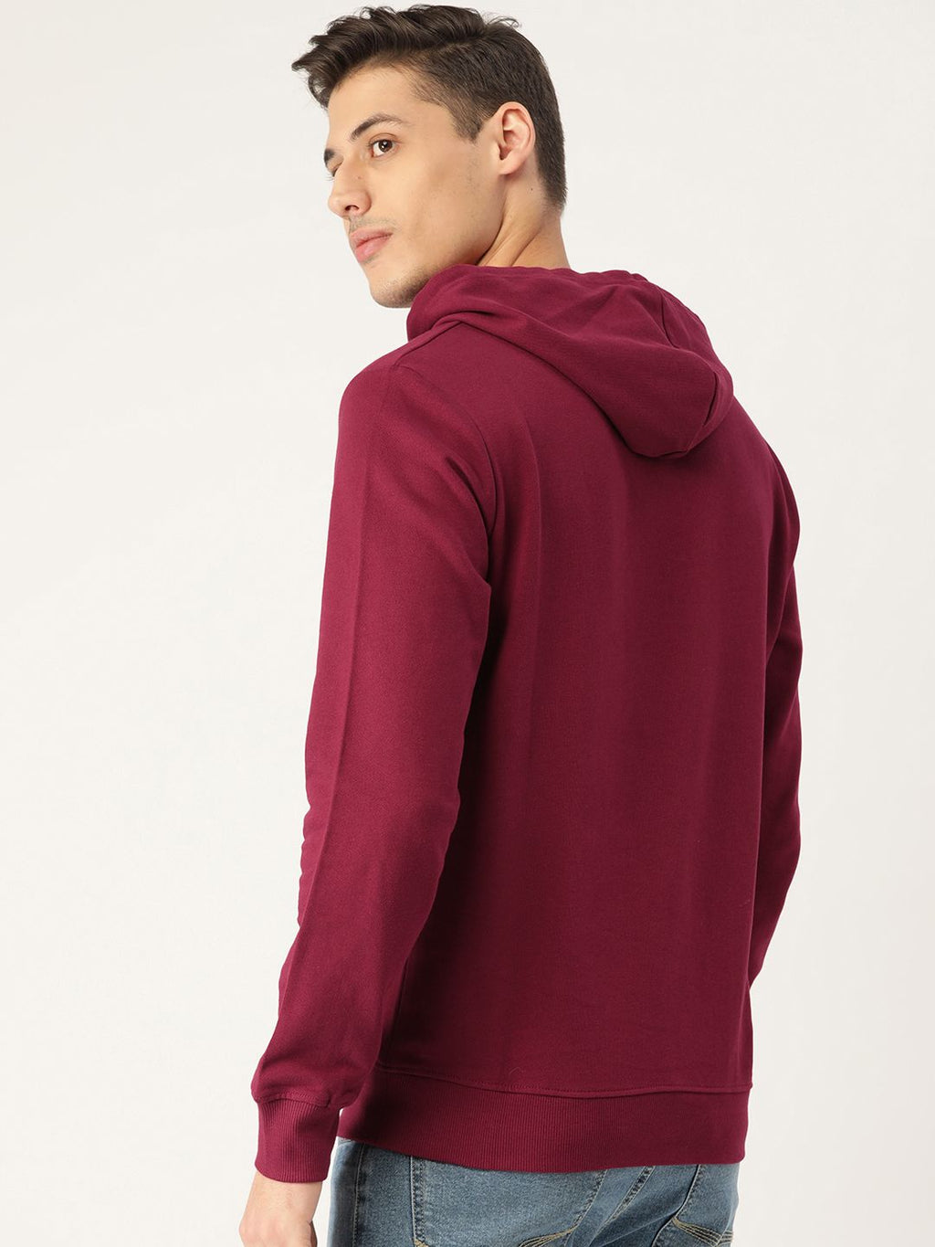  United Colors Of Benetton Men Maroon Printed Hooded Sweatshirt