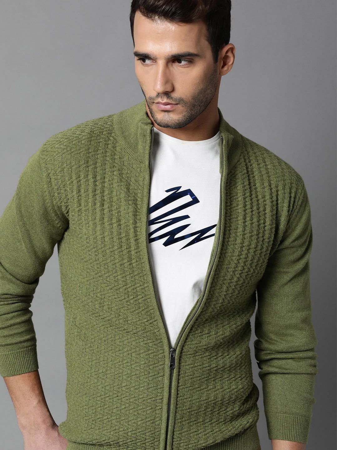  RARE RABBIT Men Green Textured Sweatshirt