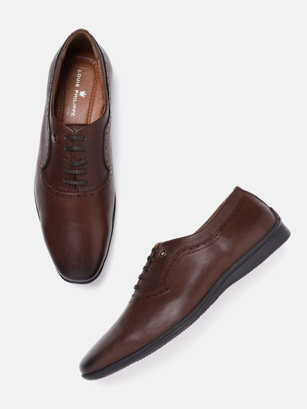  Louis Philippe Men Coffee Brown Leather Textured Formal Oxfords
