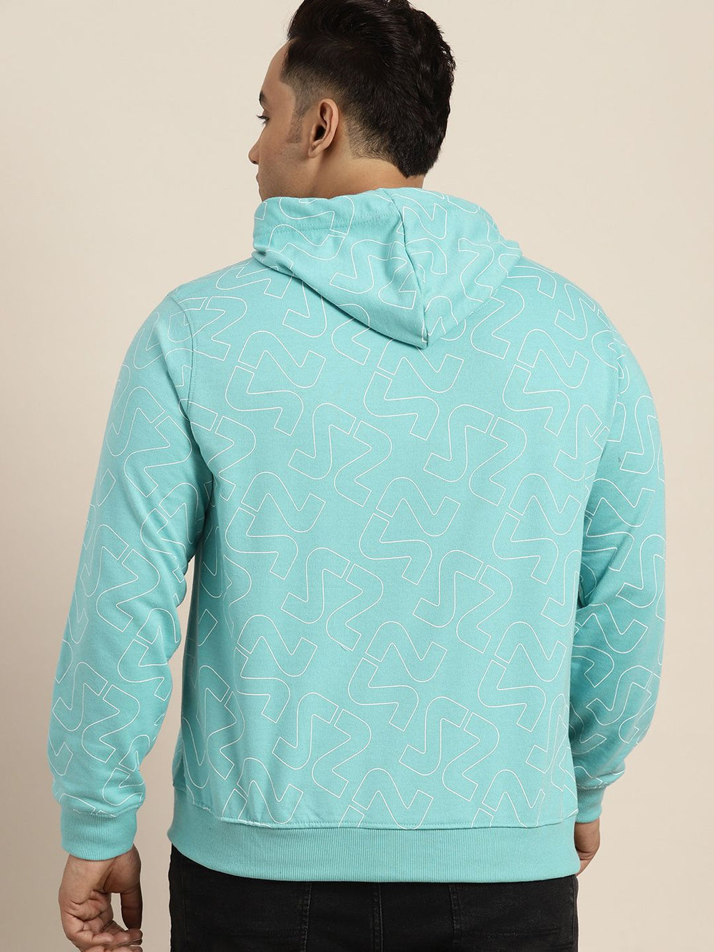  Sztori Men Plus Size Geometric Printed Hooded Sweatshirt