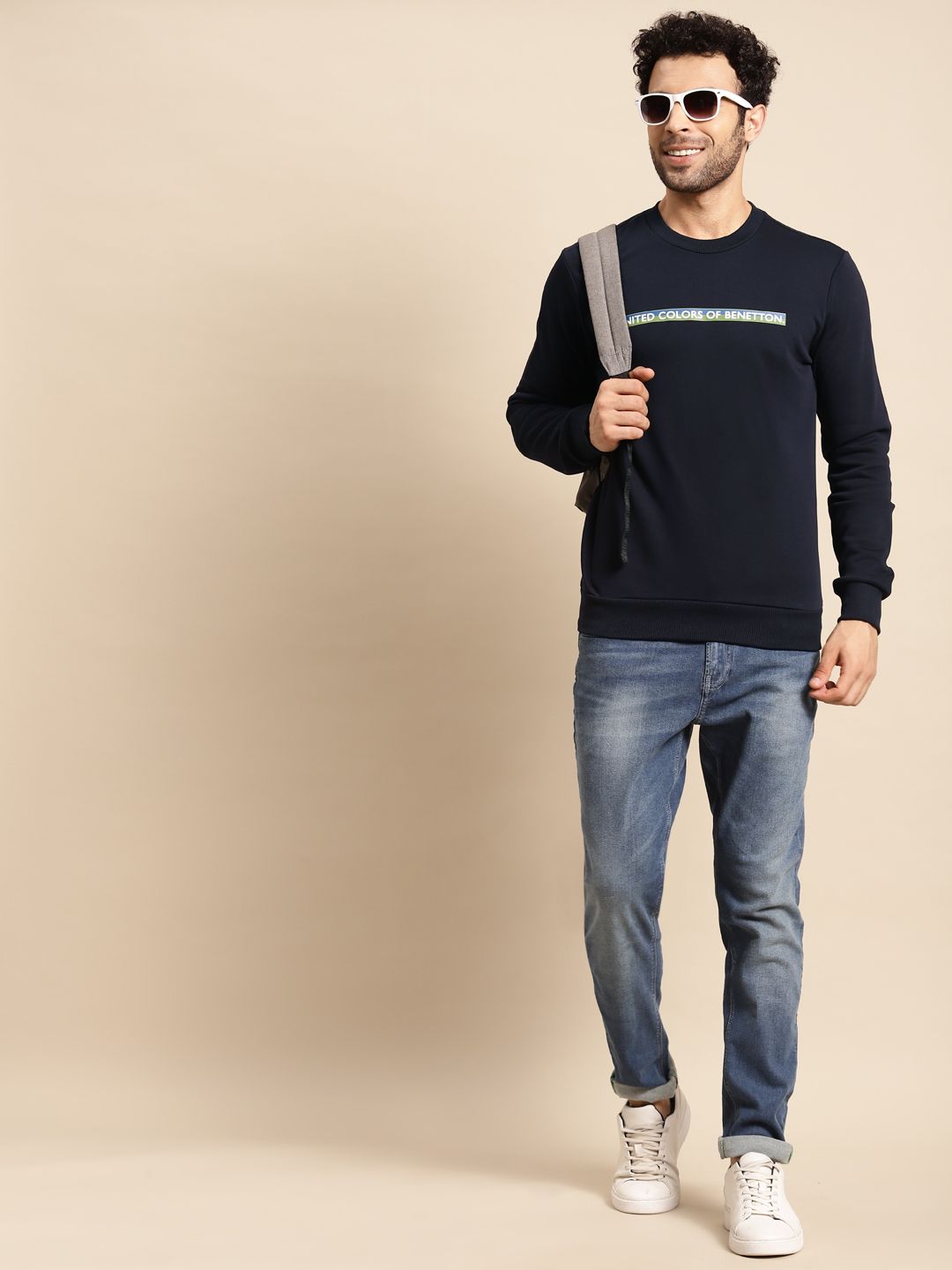  United Colors Of Benetton Men Navy Blue Brand Logo Printed Sweatshirt