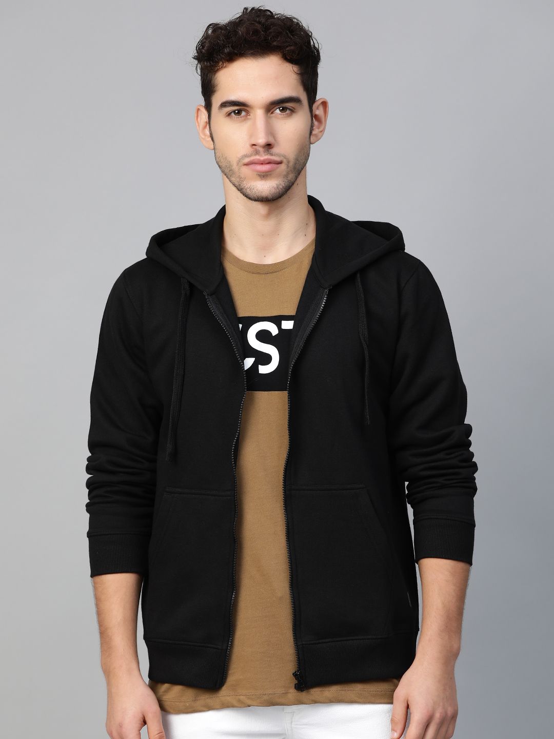  Roadster Men Black Solid Hooded Sweatshirt