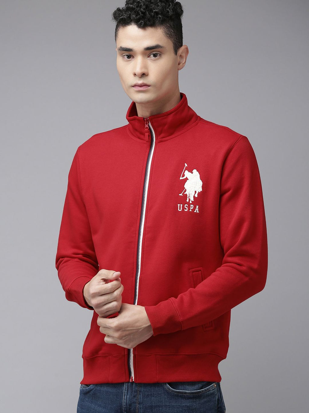 U.S. Polo Assn. U S Polo Assn Men Red Full Sleeves Front Open Sweatshirt