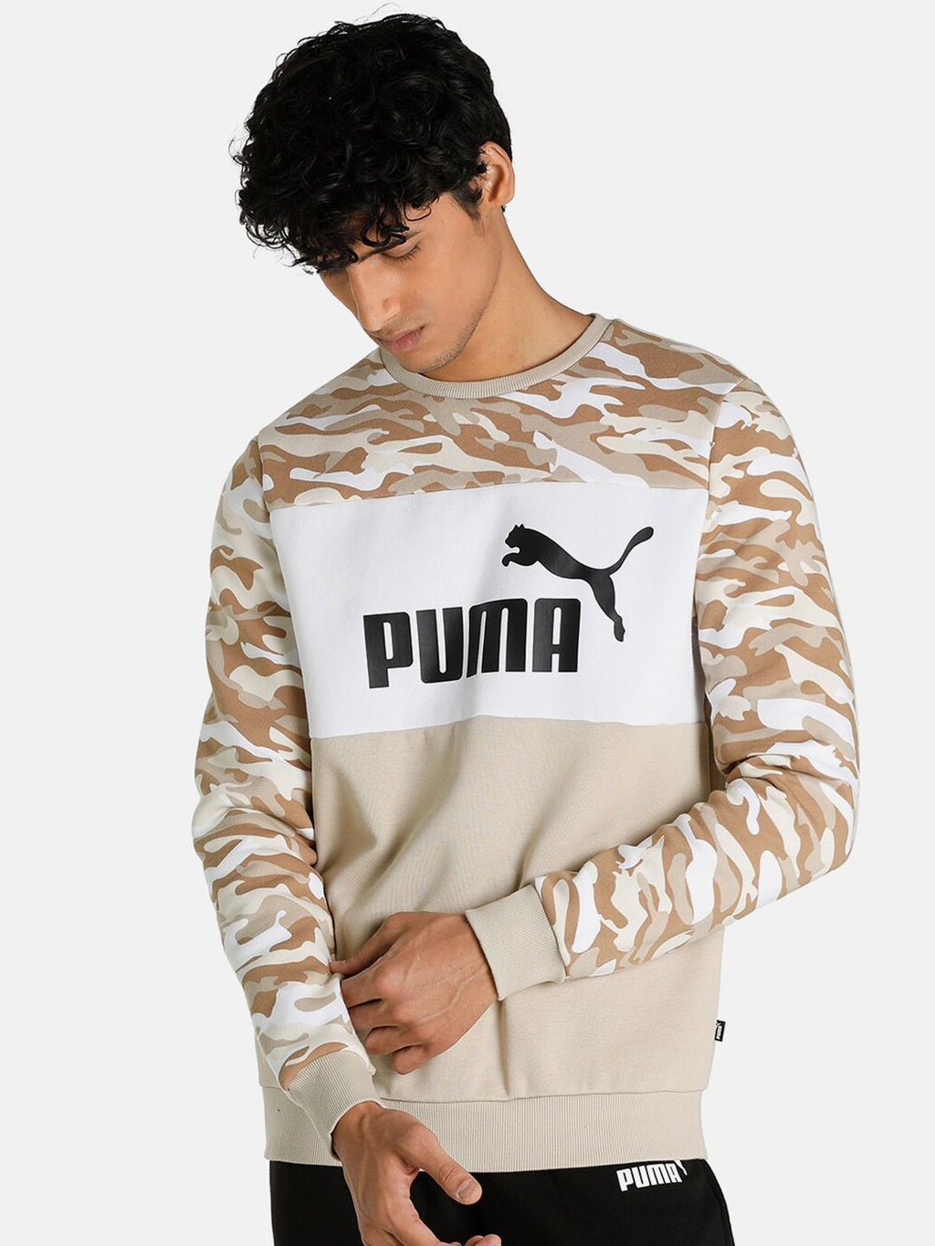  Puma Men Beige Regular Fit Essentials+ Camo Crewneck Sweatshirt