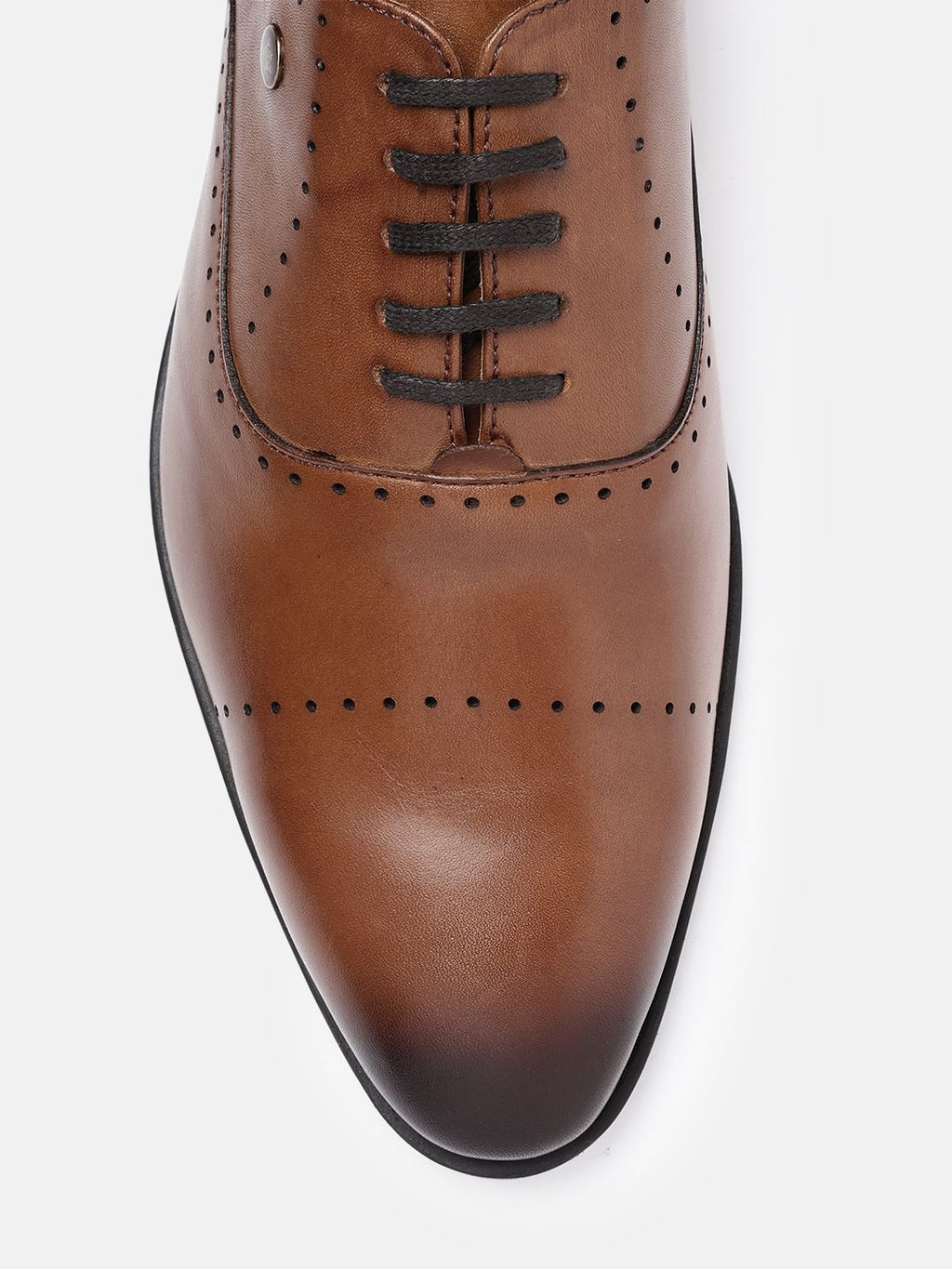  Louis Philippe Men Tan Brown Leather Solid Oxfords With Perforations
