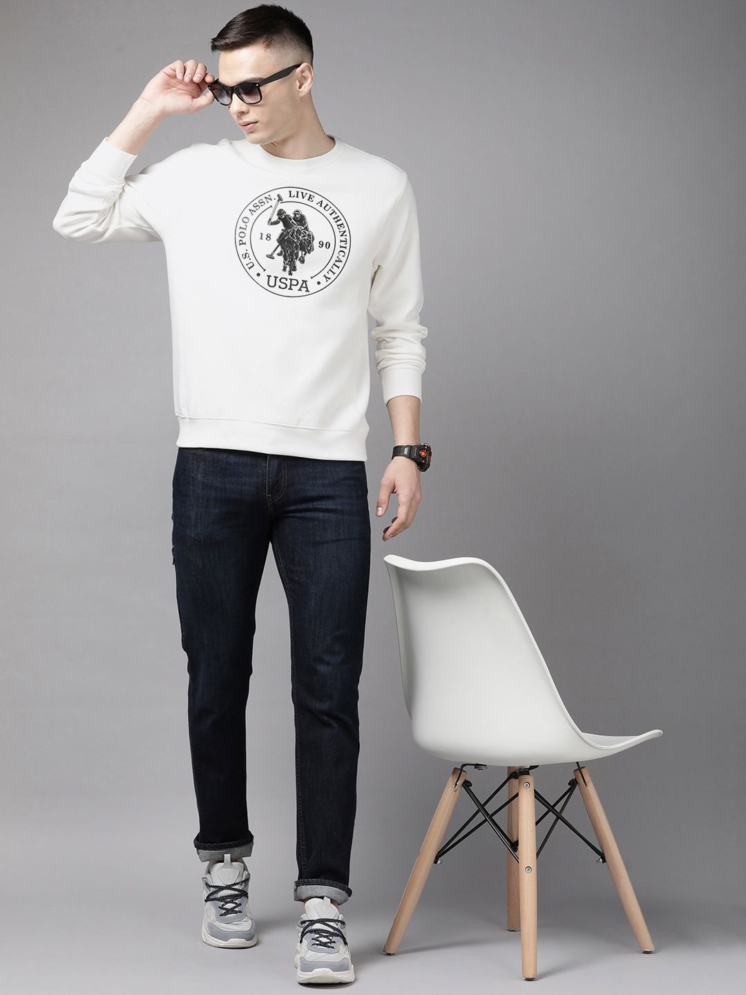  U S Polo Assn Denim Co Men Brand Logo Printed Pullover Sweatshirt