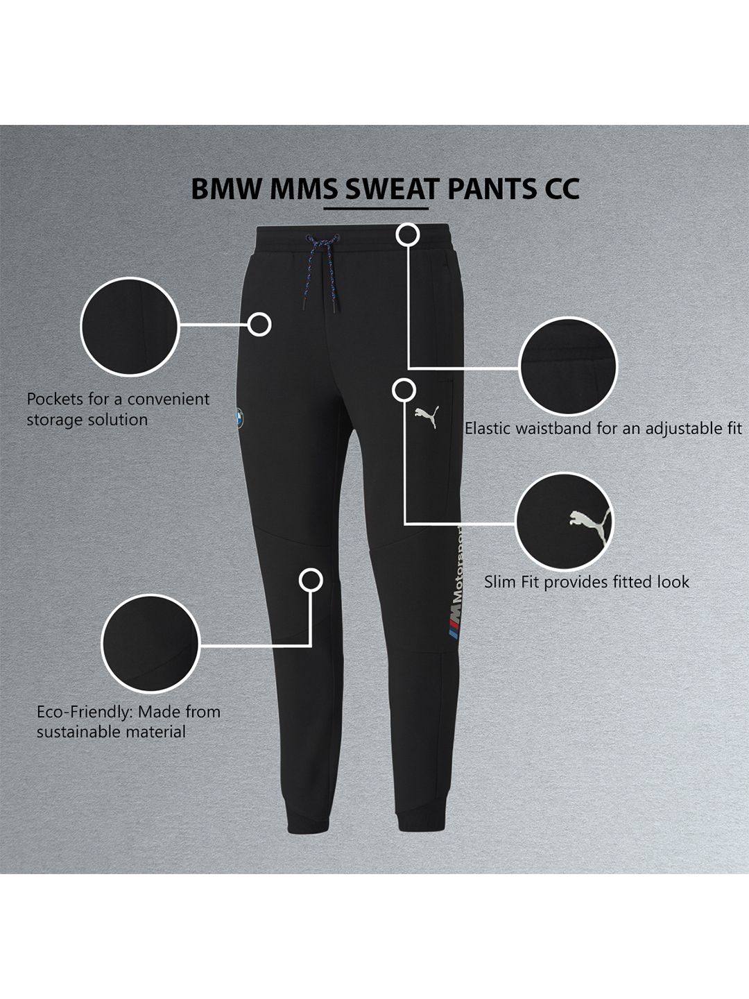  PUMA Motorsport Men Black Solid BMW MMS Motorsports Joggers