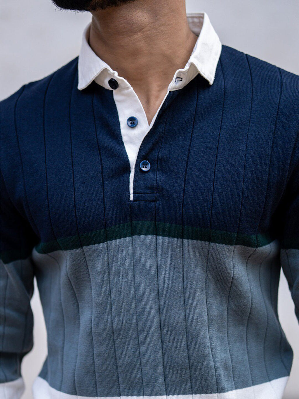  Powerlook Colourblocked Shirt Collar Ribbed Sweatshirt