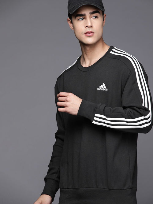  ADIDAS Men Essentials French Terry Pure Cotton 3-Striped Sweatshirt