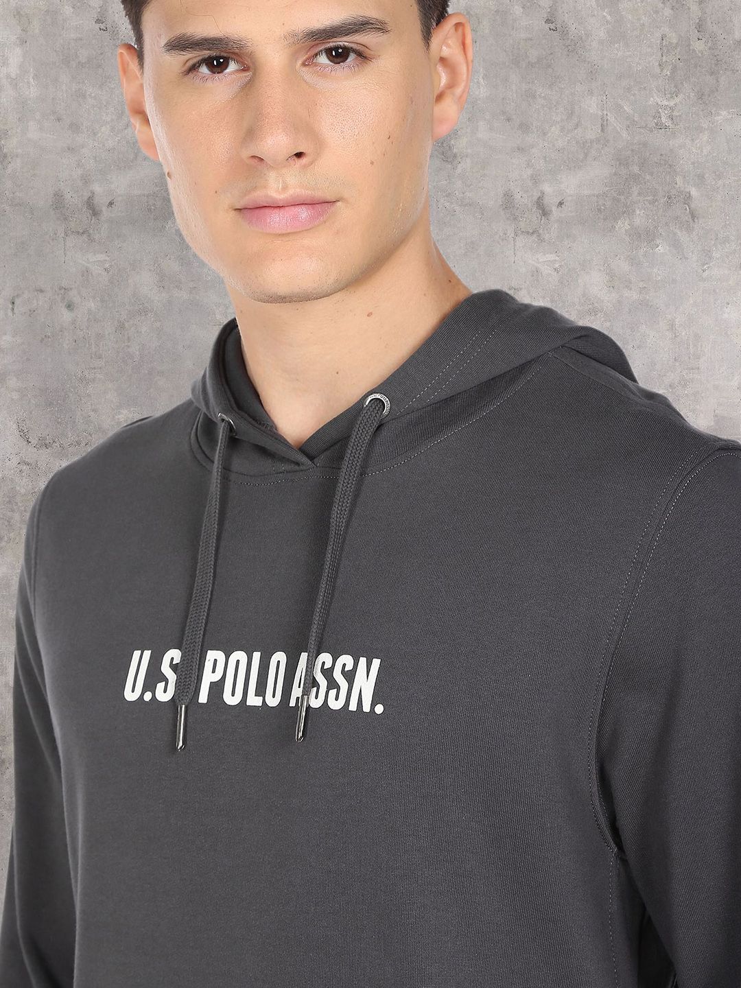  U.S. Polo Assn. Denim Co. Men Black Printed Hooded Pure Cotton Sweatshirt