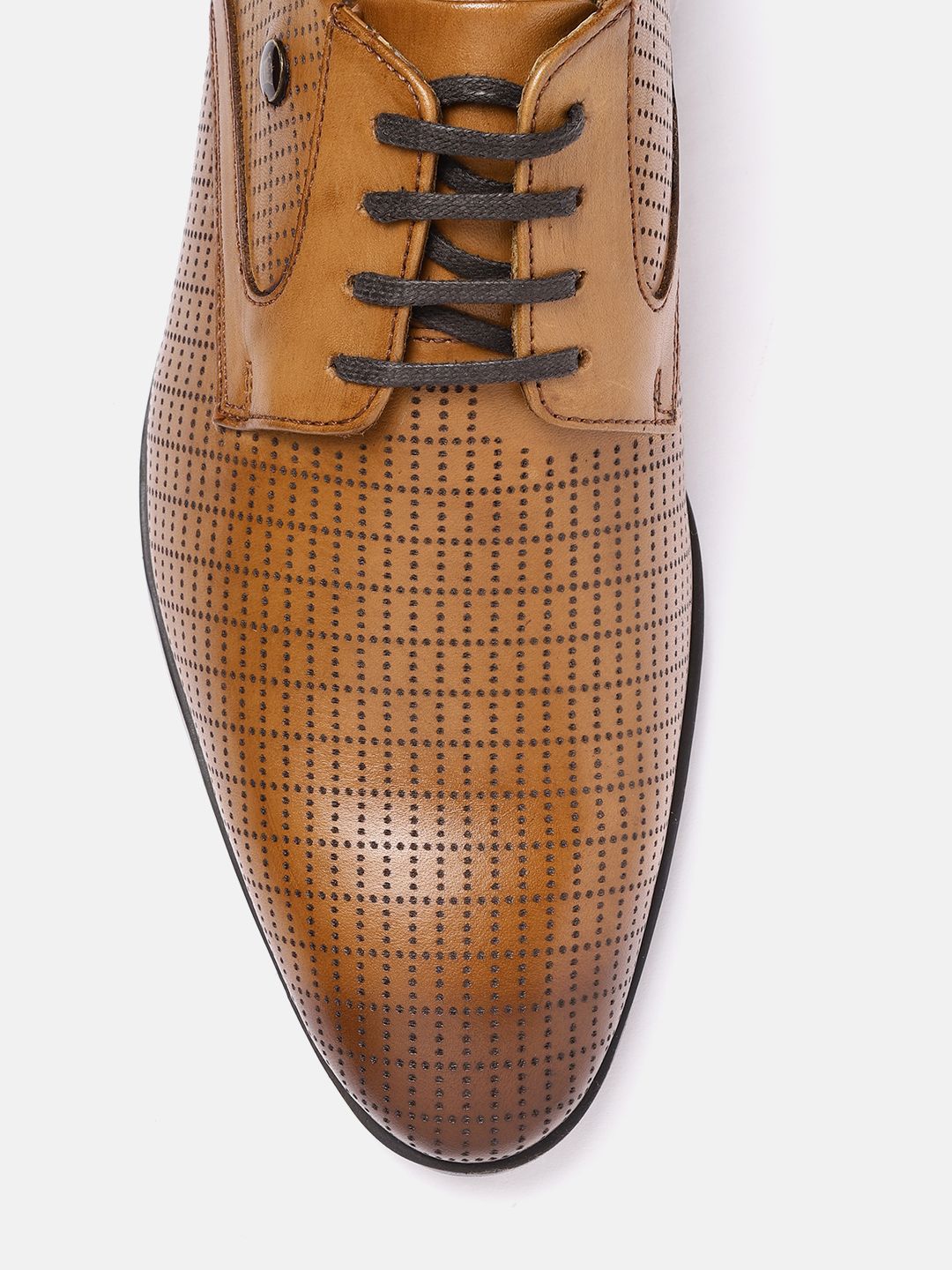 Louis Philippe Men Tan Brown Perforated Leather Formal Derbys