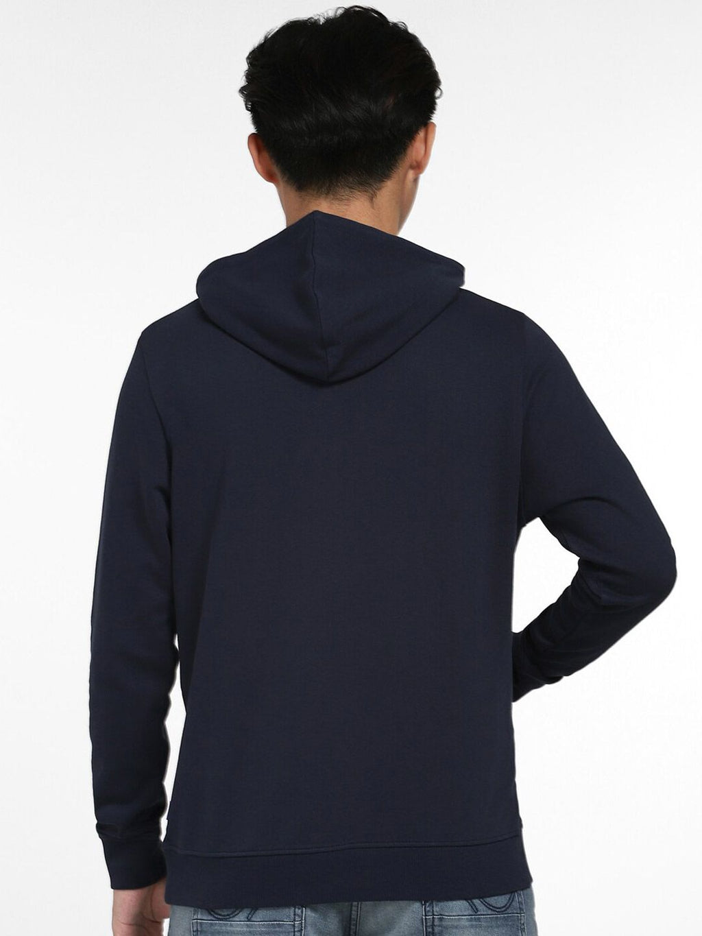  Jack & Jones Men Blue Printed Hooded Sweatshirt