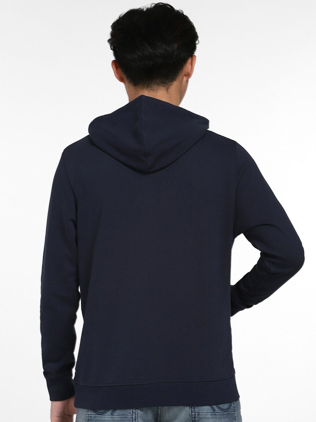  Jack & Jones Men Blue Printed Hooded Sweatshirt