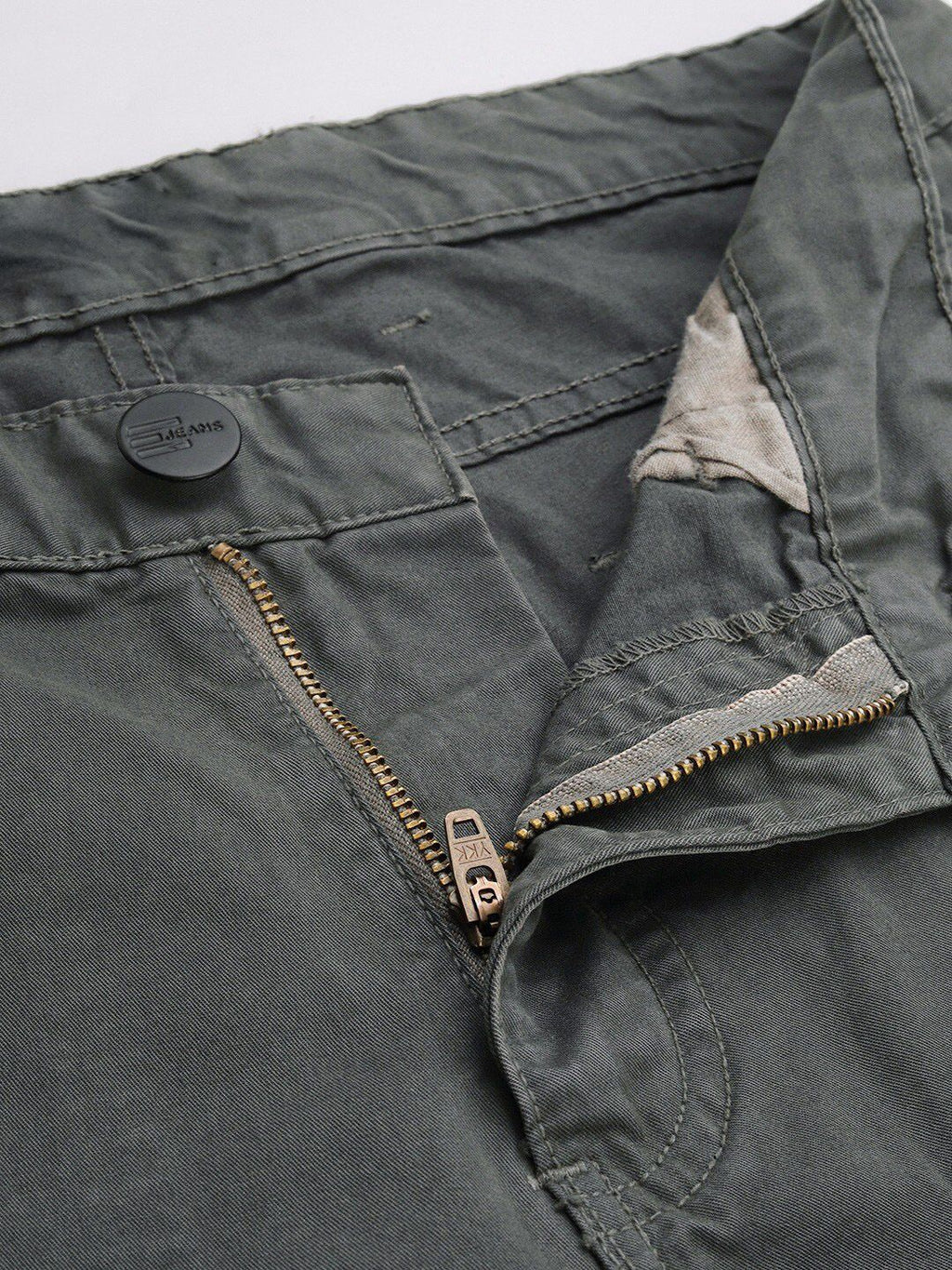  IVOC Men Grey Slim Fit Cotton Cargos Trousers