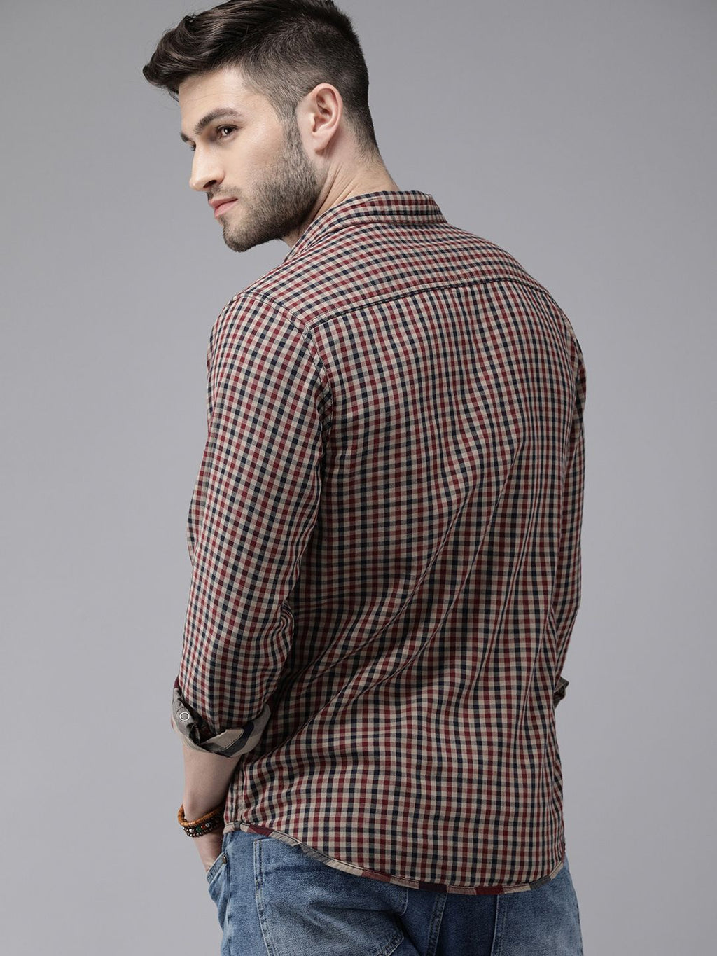  Roadster Men Navy Blue & Red Checked Sustainable Casual Reversible Shirt