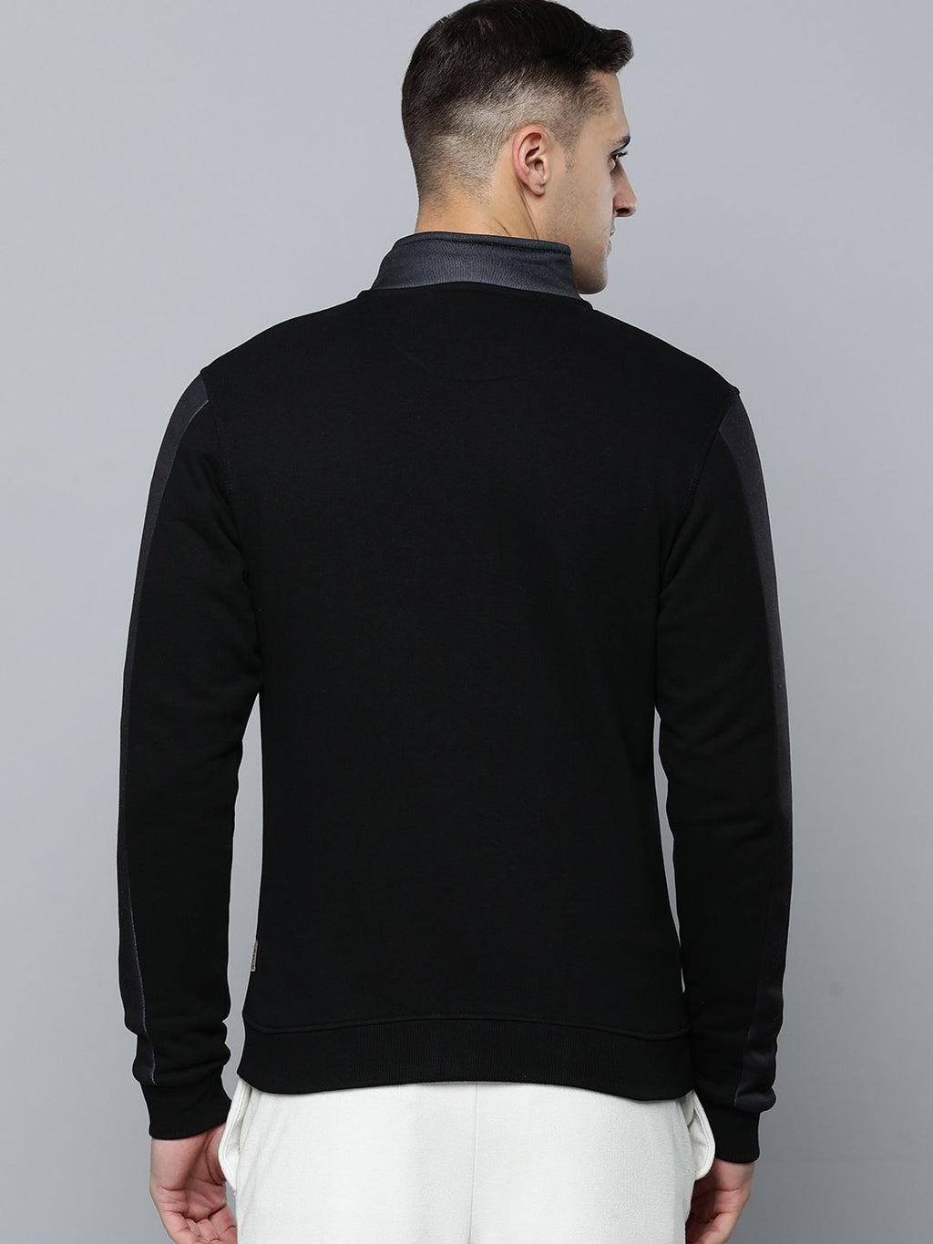  Flying Machine Men Black Colourblocked Front-Open Sweatshirt