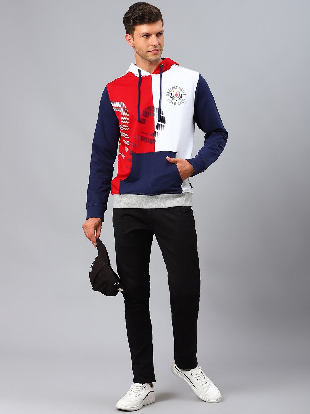  Beverly Hills Polo Club Men Red Colourblocked Hoodie Cotton Sweatshirt