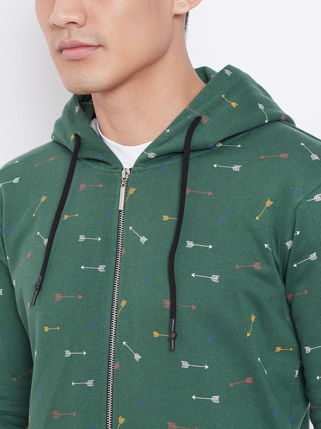  Aesthetic Bodies Men Green & White Printed Hooded Sweatshirt