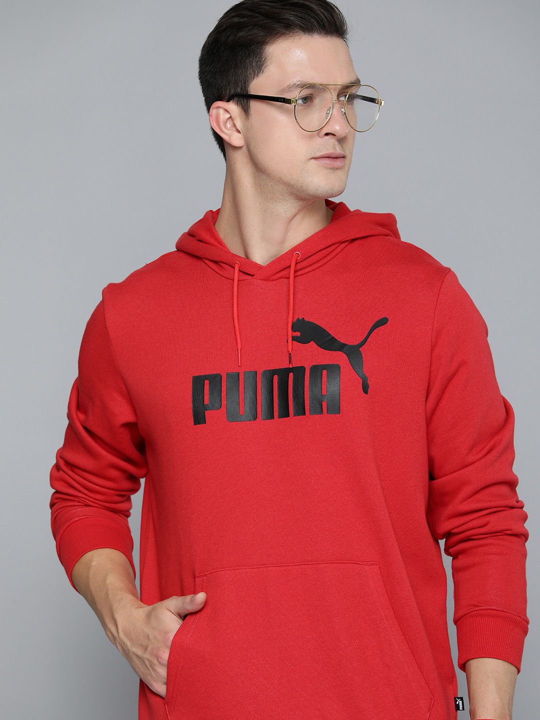  Puma Men Red Printed Hooded Essential Sweatshirt