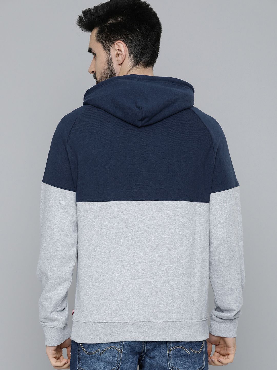  Levis Men Grey & Blue Colourblocked Pure Cotton Hooded Sweatshirt