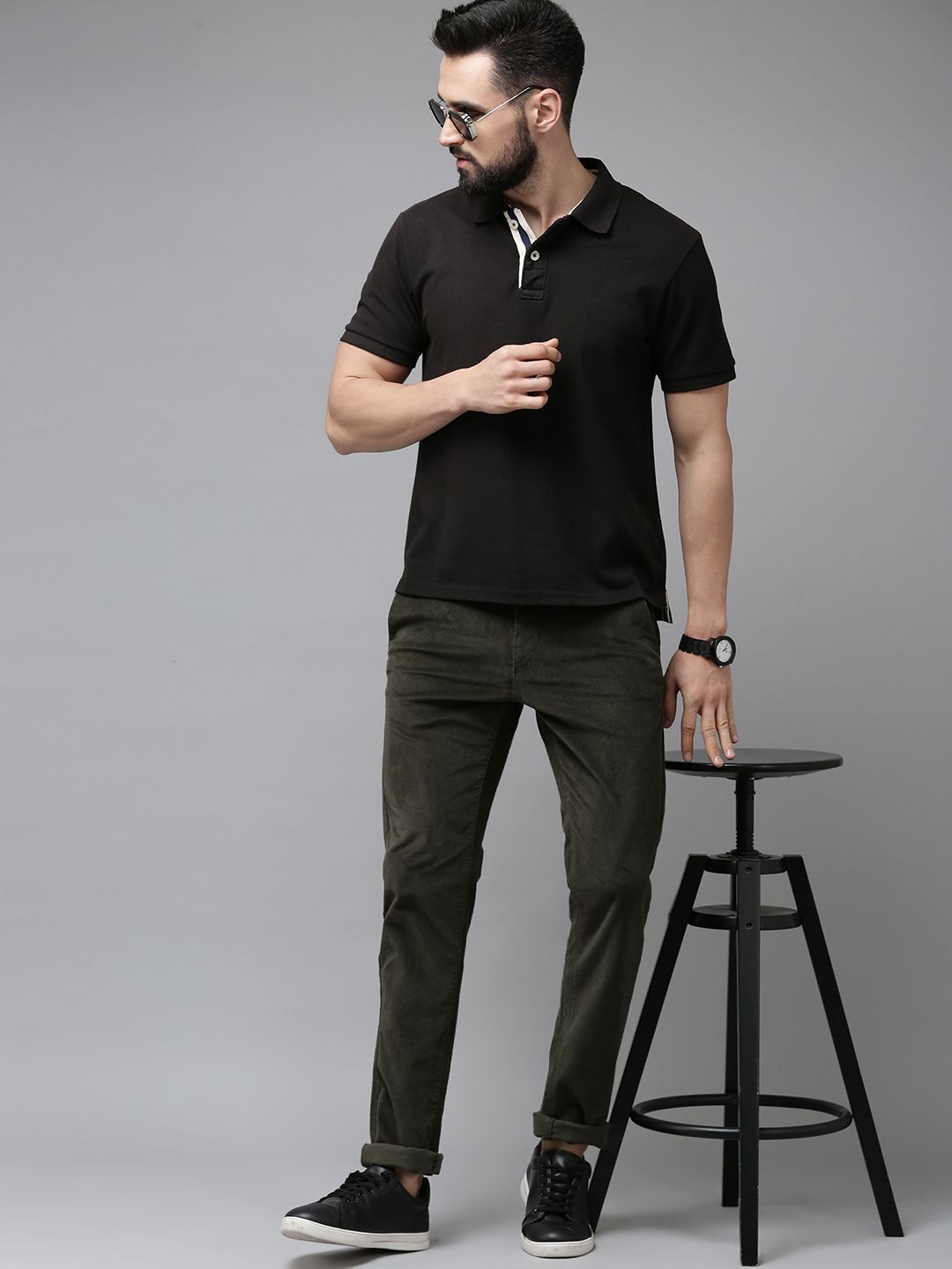  U.S. Polo Assn. Men Olive Green Slim Fit Corduroy Trousers