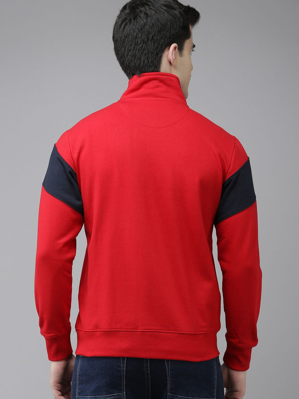 U.S. Polo Assn. U S Polo Assn Men Red & Navy Blue Colourblocked Long Sleeves Sweatshirt
