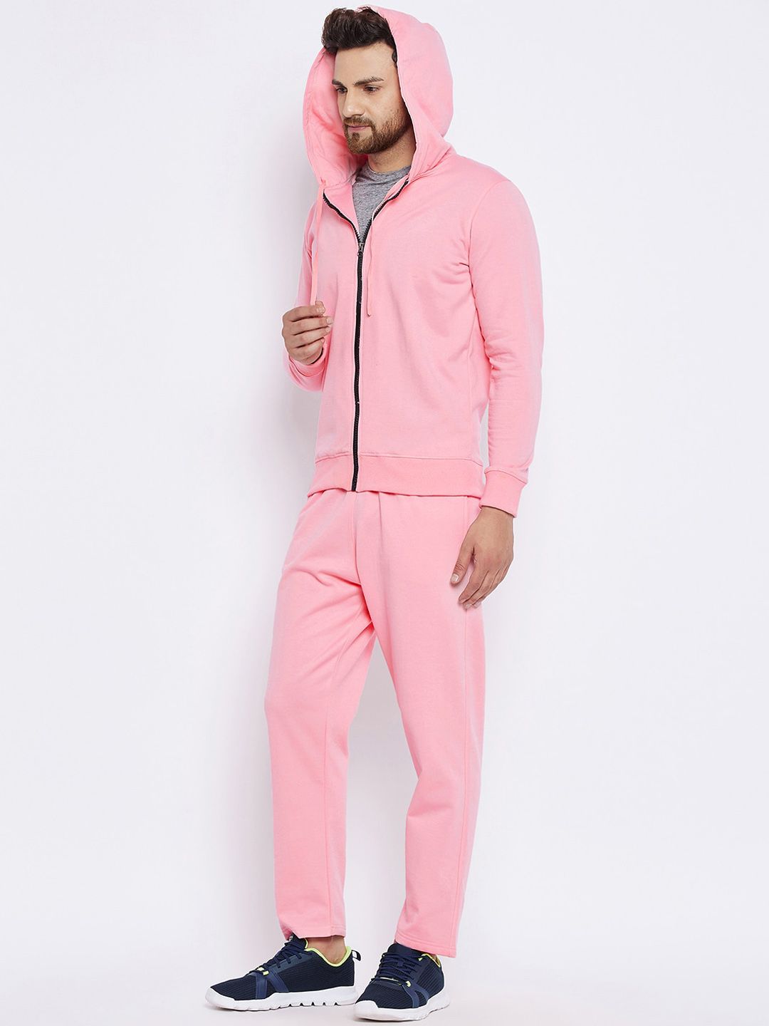  FRENCH FLEXIOUS Men Pink Solid Cotton Track Jacket