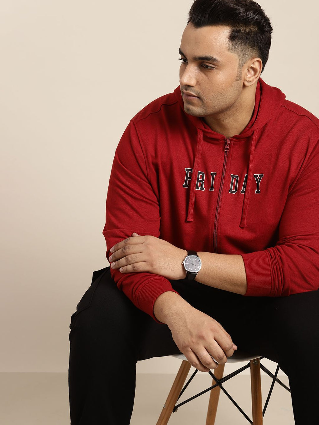  Sztori Men Plus Size Typography Printed Hooded Sweatshirt