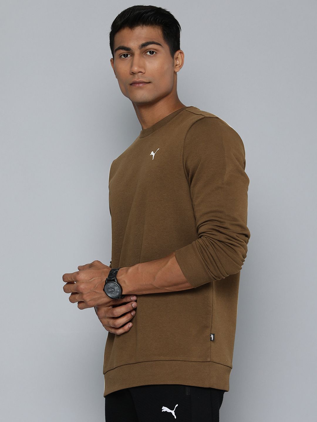  Puma Men Olive Green Crew Regular Fit Sweatshirt With Printed Detail