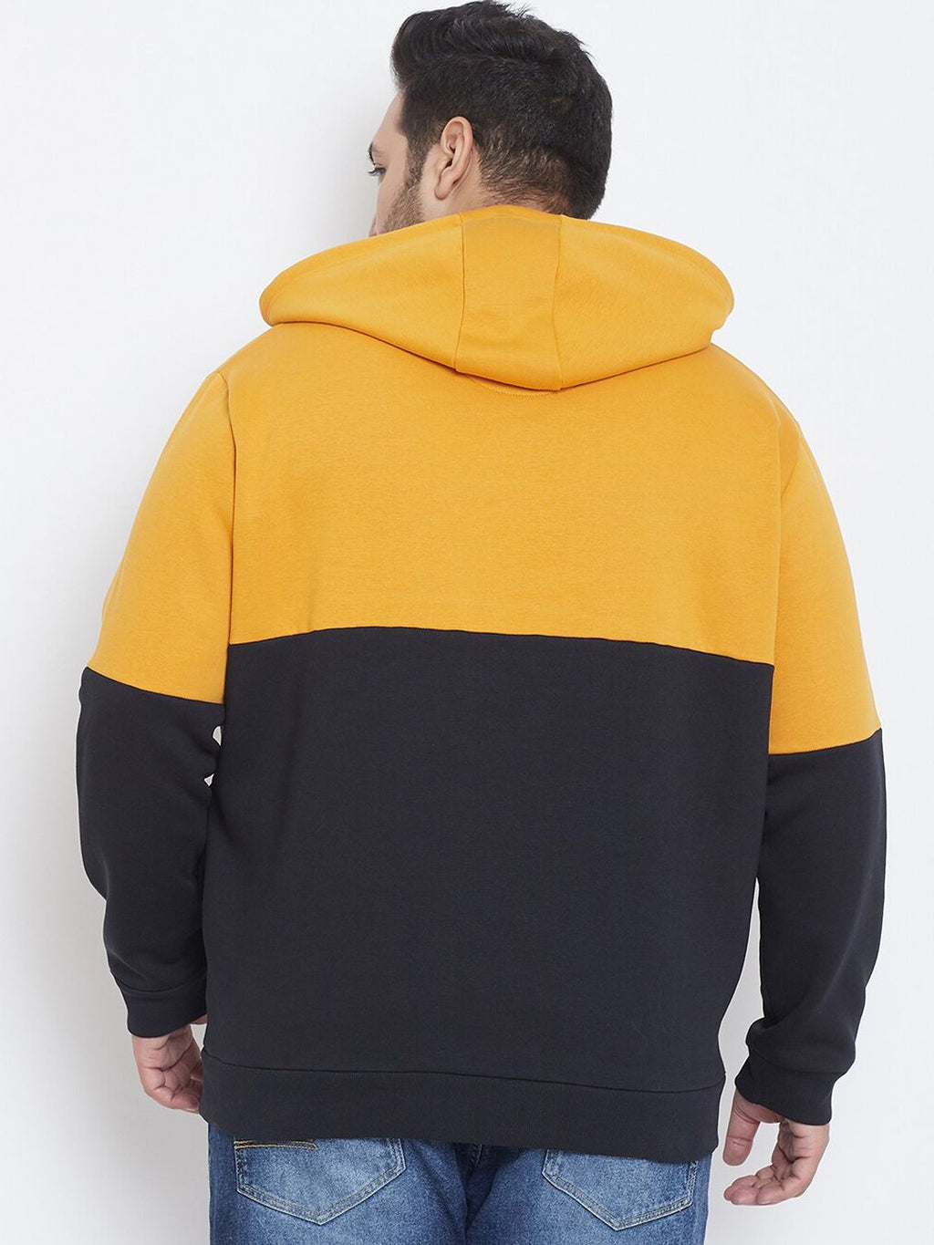  Instafab Plus Men Mustard Yellow & Black Colourblocked Hooded Sweatshirt