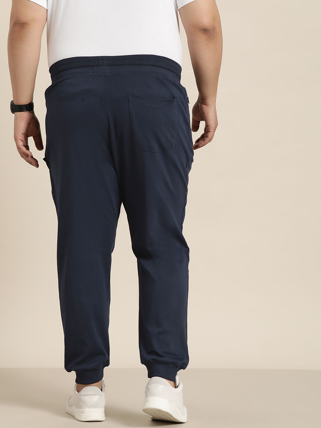  Sztori Men Plus Size Pure Cotton Solid Joggers With Reflective Stripes