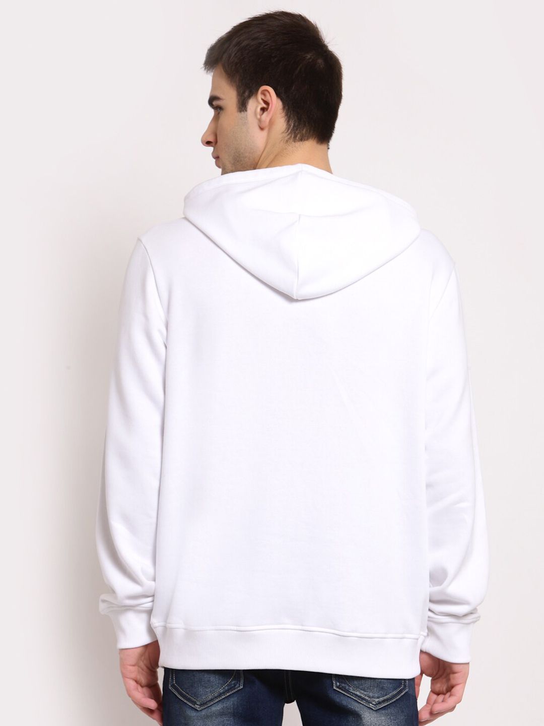  YOONOY Men White Solid Organic Cotton Hooded Sweatshirt