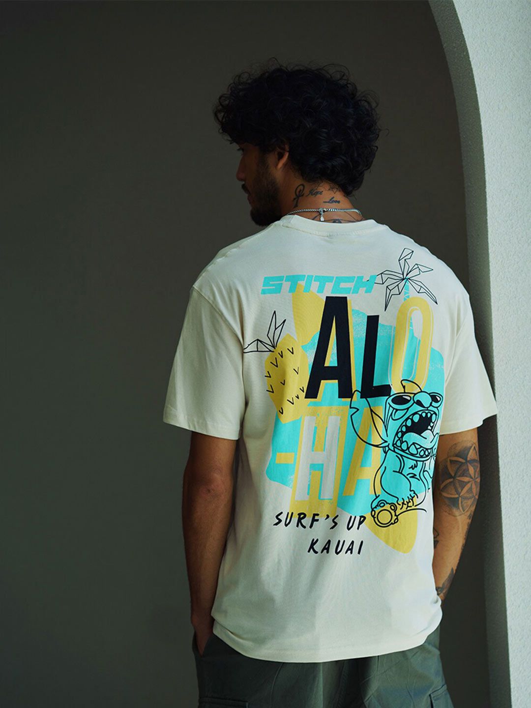  Bonkers Corner Cream-Coloured Oversized Conversational Printed Cotton T-shirt