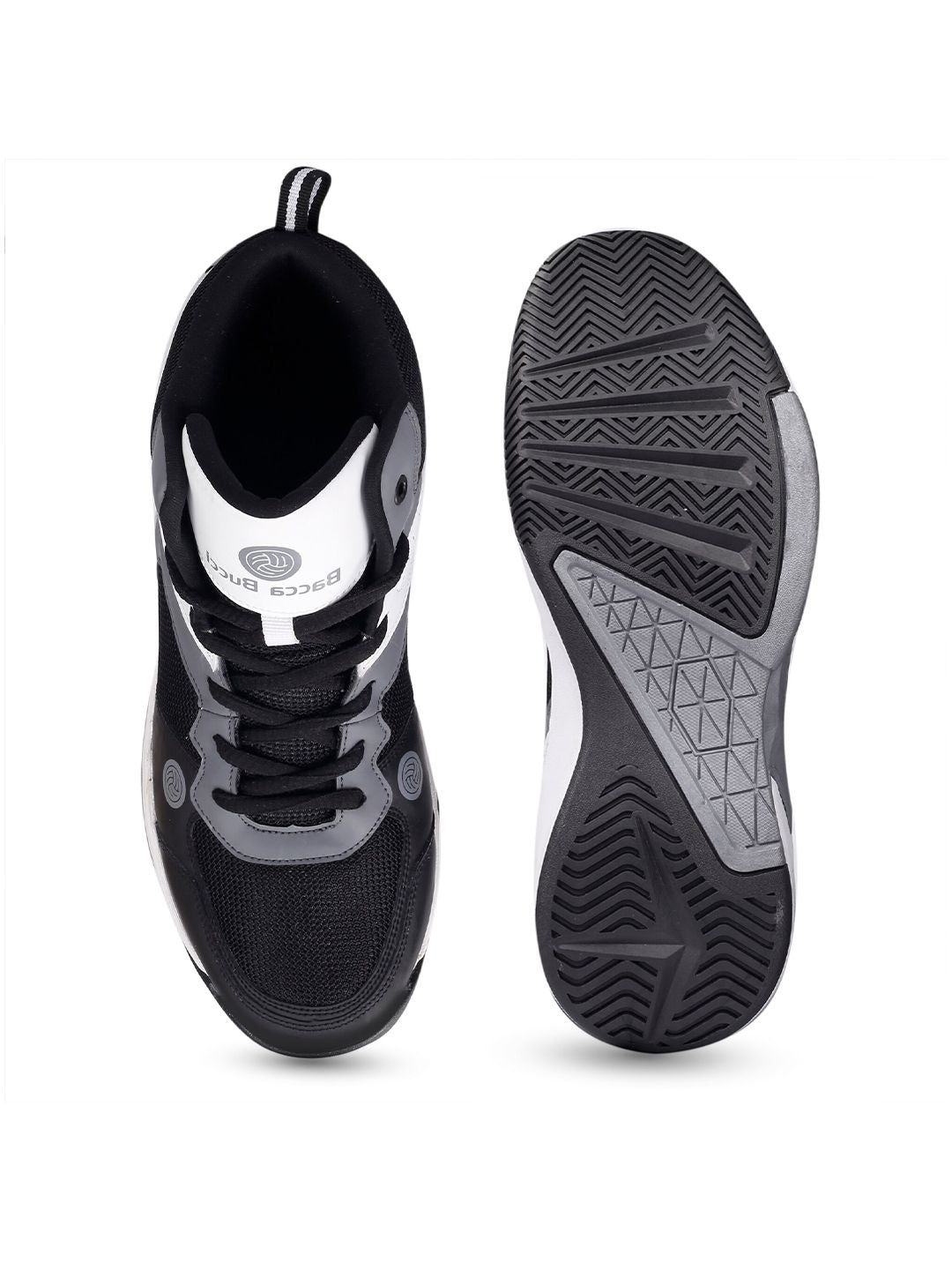  Bacca Bucci Men Black & Grey Mesh Mid-Top Basketball Shoes