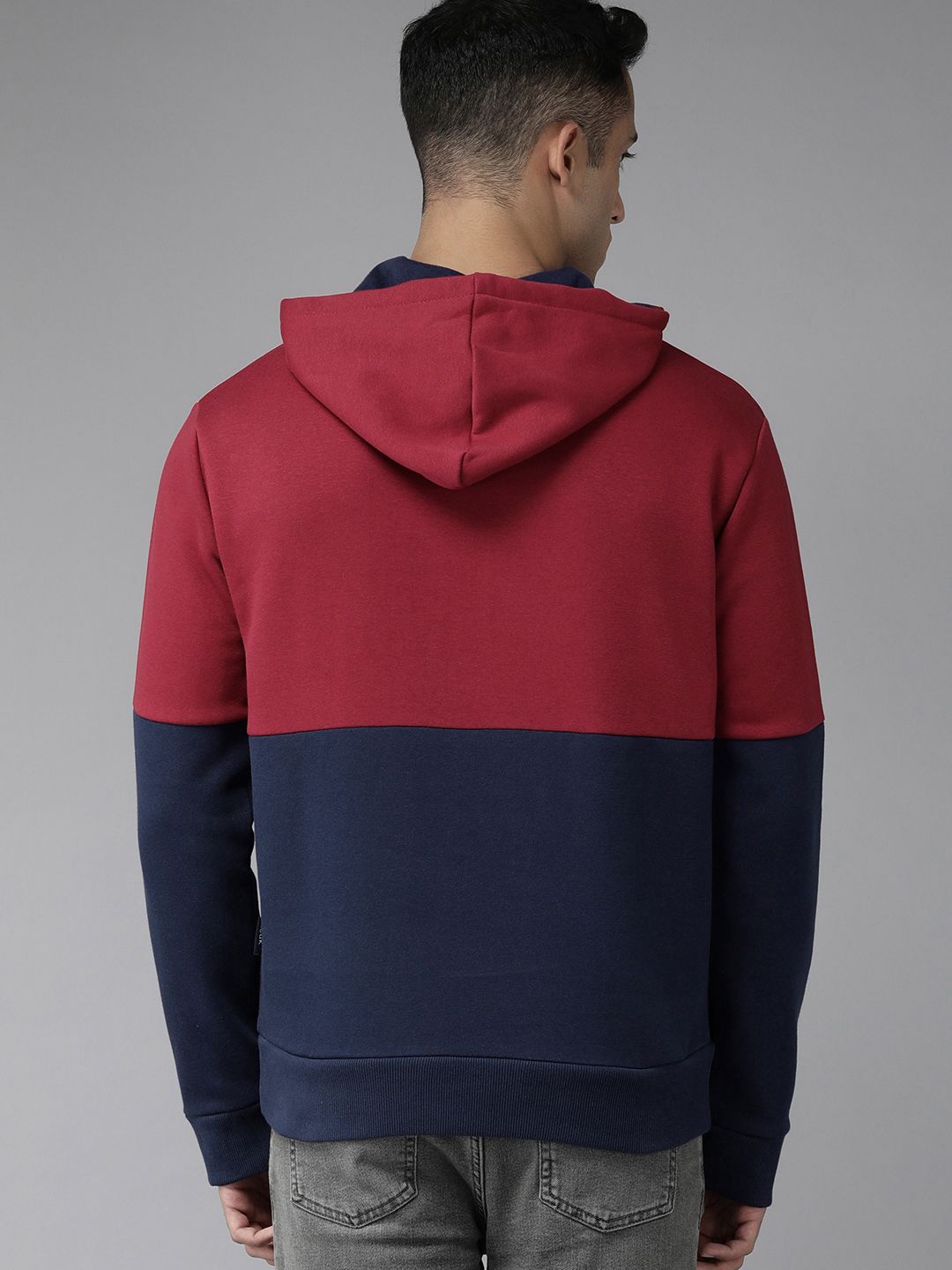  French Connection Men Red Colourblocked Hooded Sweatshirt
