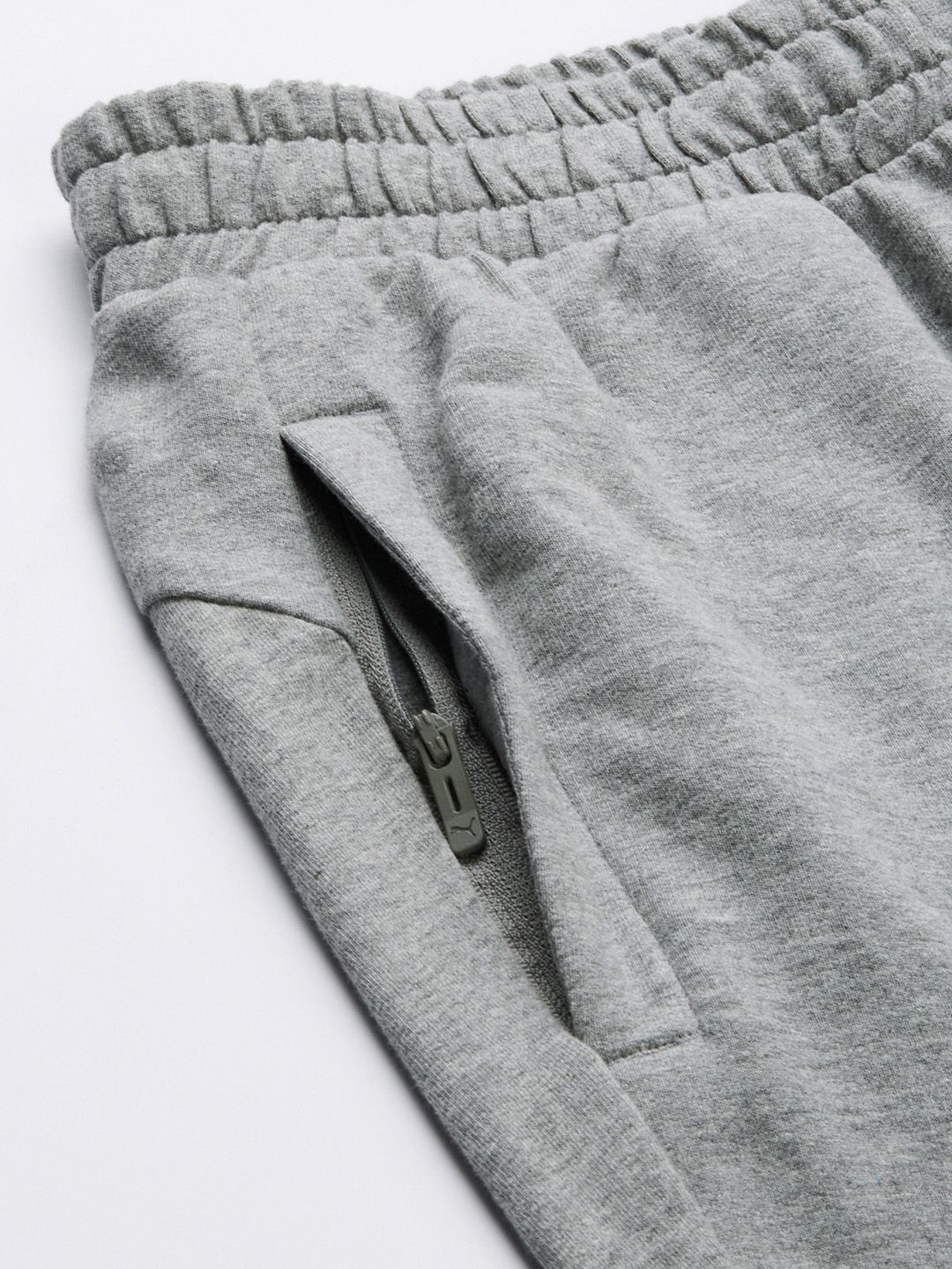  Puma Men Grey Melange Typography Printed Zippered Slim Fit Regular Track Pants