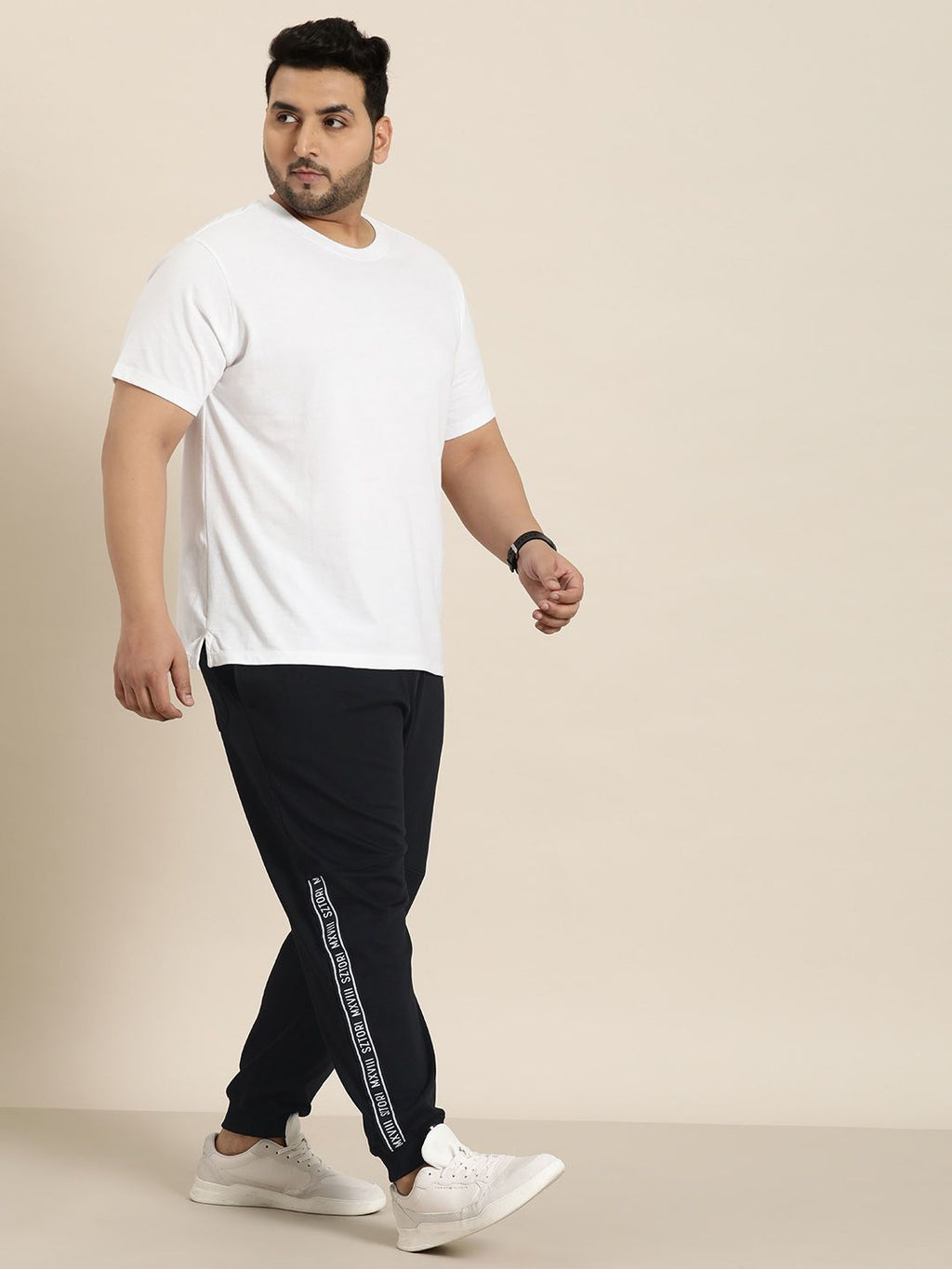 Sztori Men Plus Size Pure Cotton Solid Joggers With Side Taping