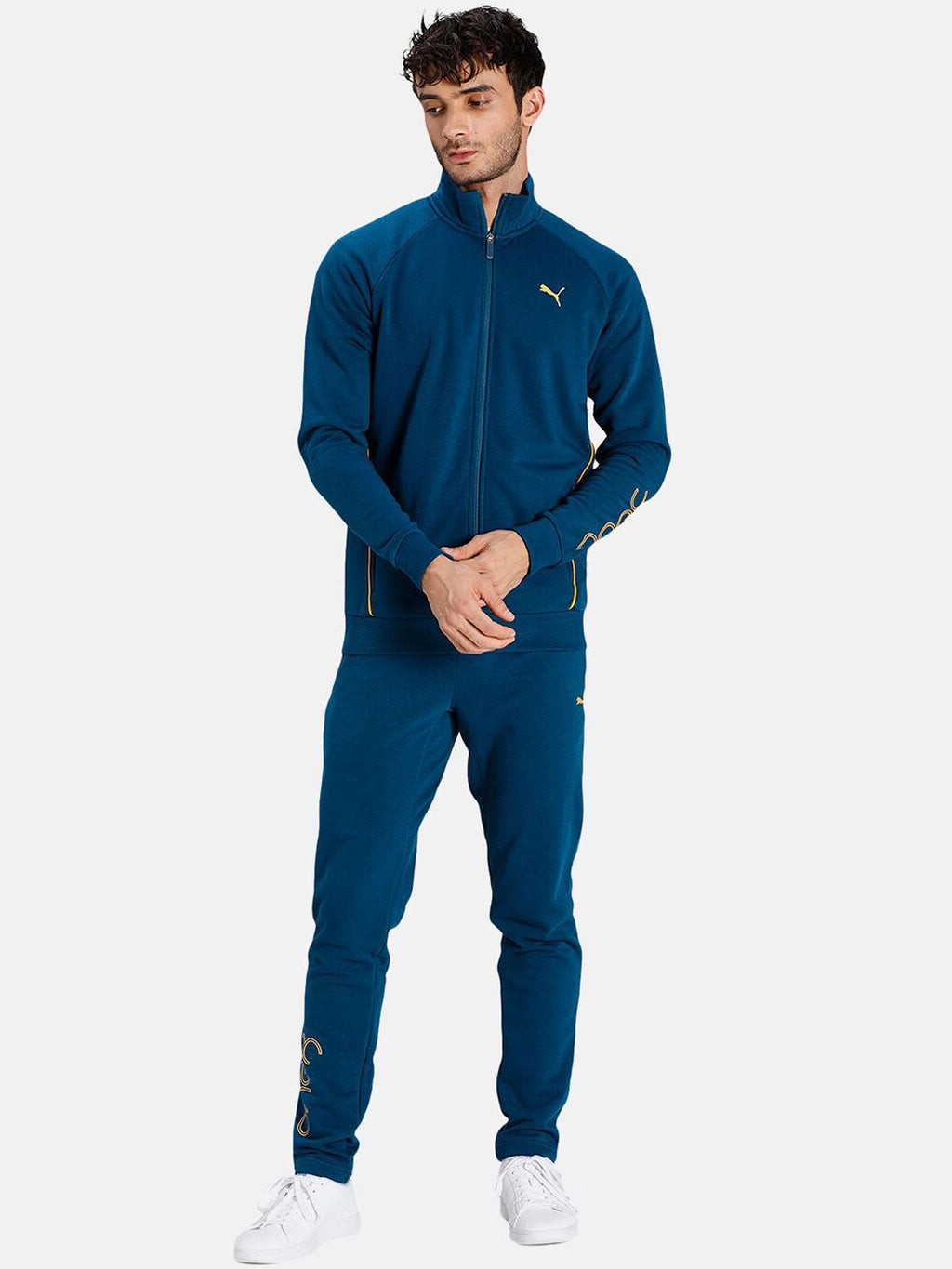  Puma Men Teal Blue Solid Cotton Slim Fit Track Sweatshirt